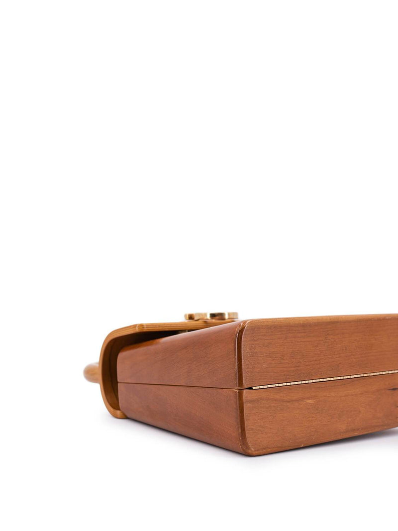 Salvatore Ferragamo Wooden Gancini Flap Bag Light Brown-designer resale
