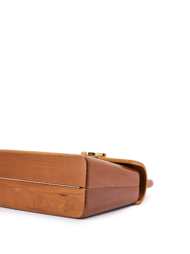 Salvatore Ferragamo Wooden Gancini Flap Bag Light Brown-designer resale