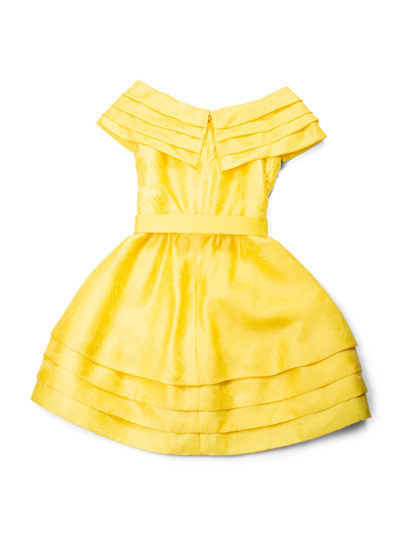 Scaasi Vintage Silk A-Line Fitted Belted Dress Yellow-designer resale