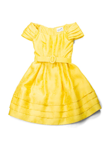 Scaasi Vintage Silk A-Line Fitted Belted Dress Yellow-designer resale