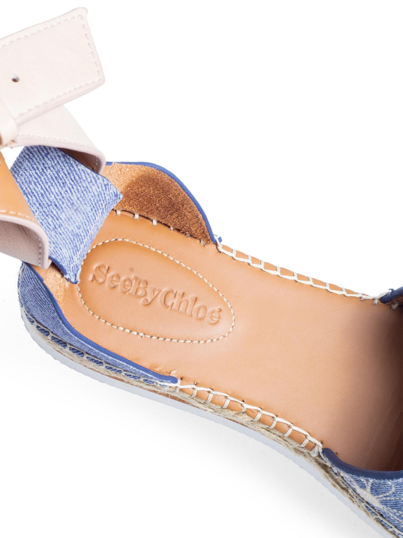 See by Chloe Floral Denim Ankle Strap Espadrilles Platform Sandals Blue-designer resale