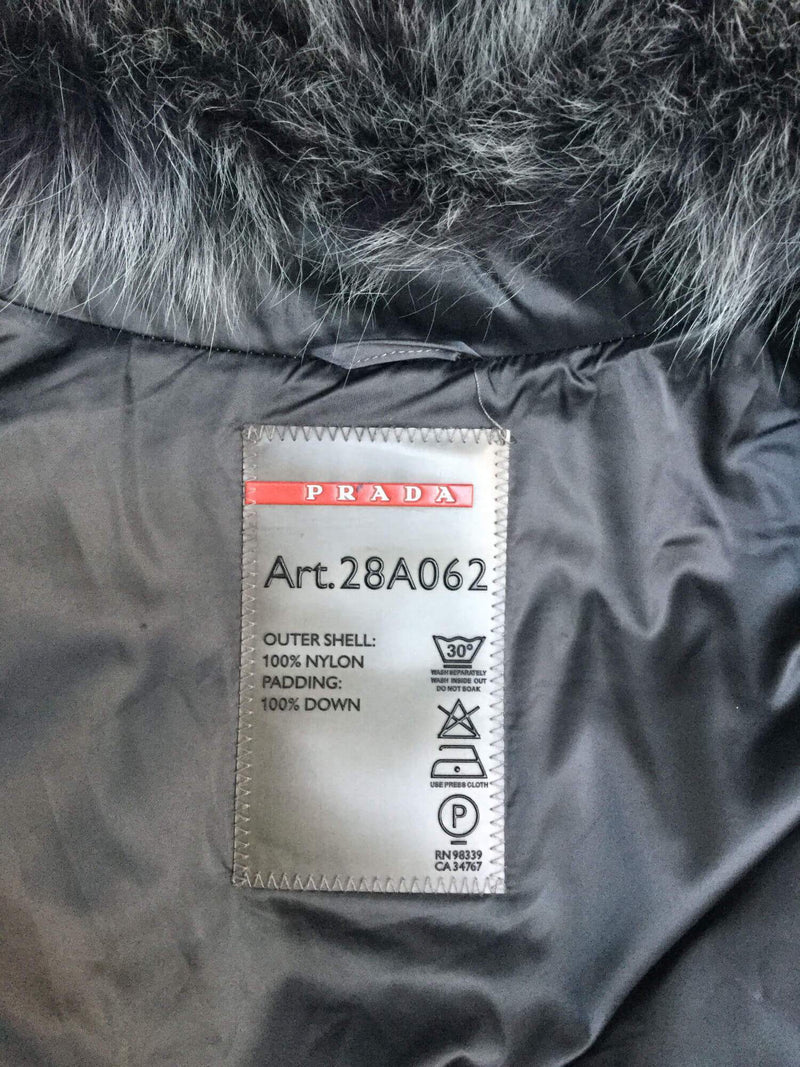 Shiny Grey Down Puffer Parka Coat Fox Fur Collar-designer resale
