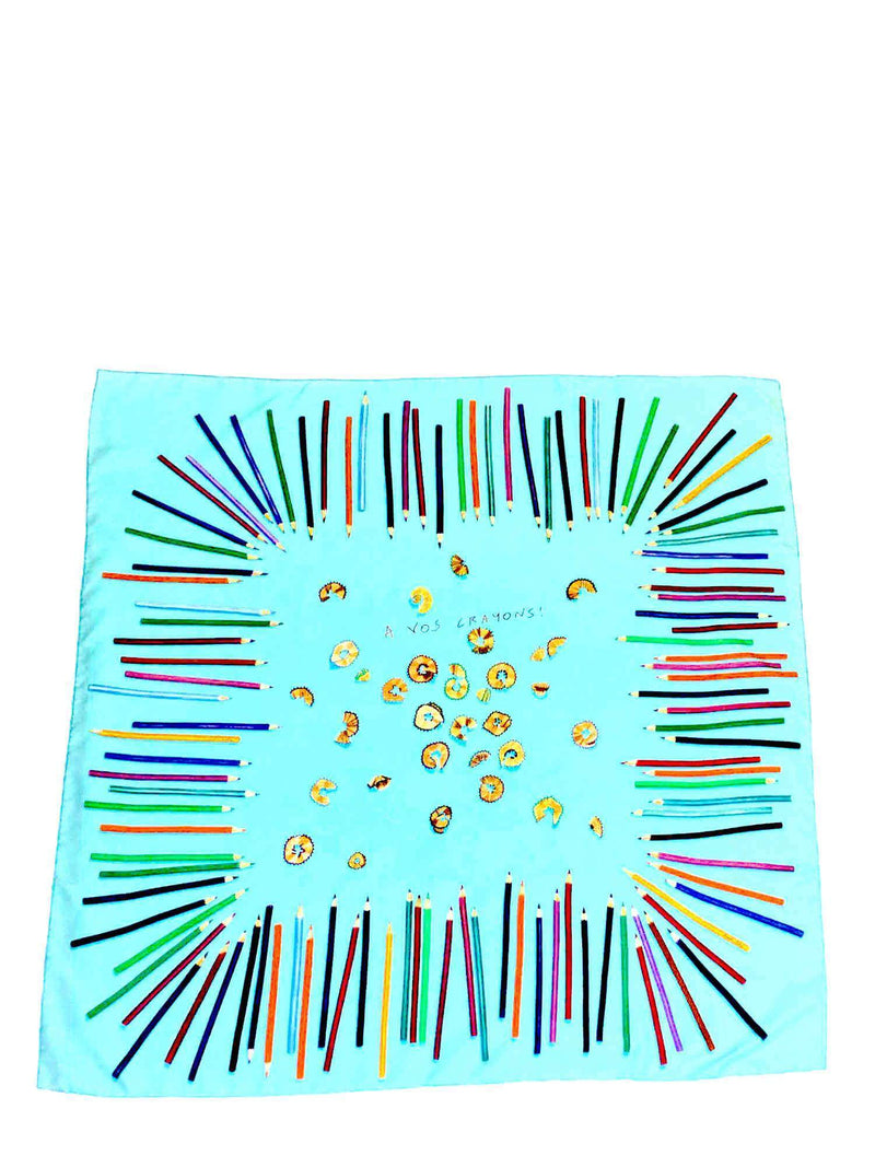 Silk A Vos Crayons Scarf Blue 90-designer resale