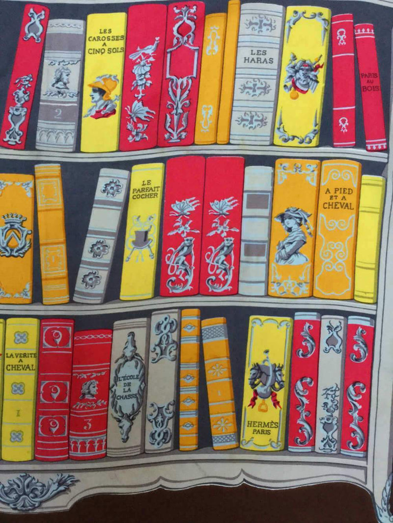 Silk Bibliothèque Scarf Brown 90-designer resale