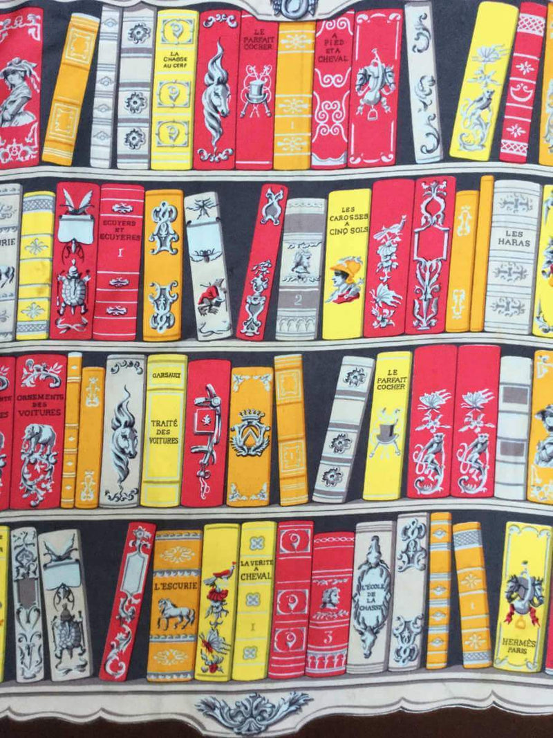 Silk Bibliothèque Scarf Brown 90-designer resale