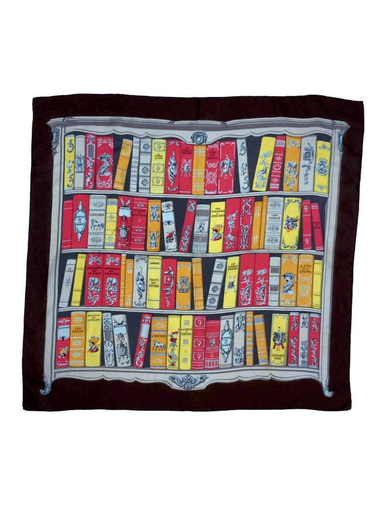 Silk Bibliothèque Scarf Brown 90-designer resale