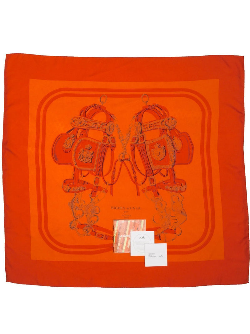 Silk Brides de Gala Scarf Red Orange 90-designer resale
