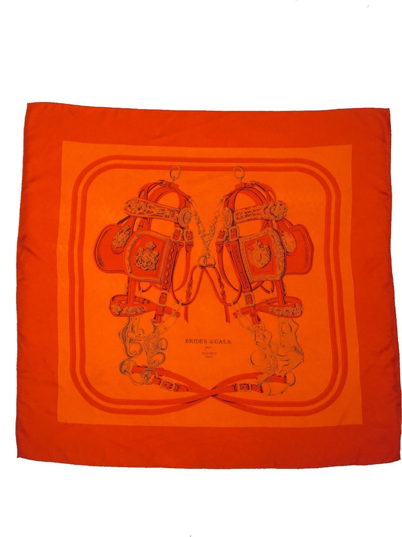 Silk Brides de Gala Scarf Red Orange 90-designer resale