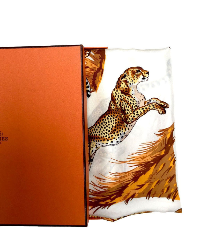 Silk Guepards Scarf Orange 90-designer resale