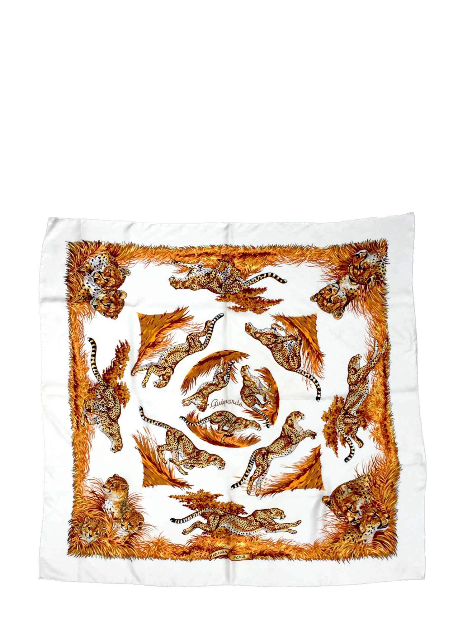 Silk Guepards Scarf Orange 90-designer resale