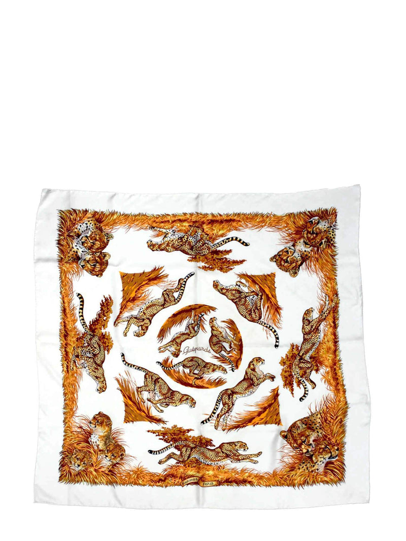 Silk Guepards Scarf Orange 90-designer resale
