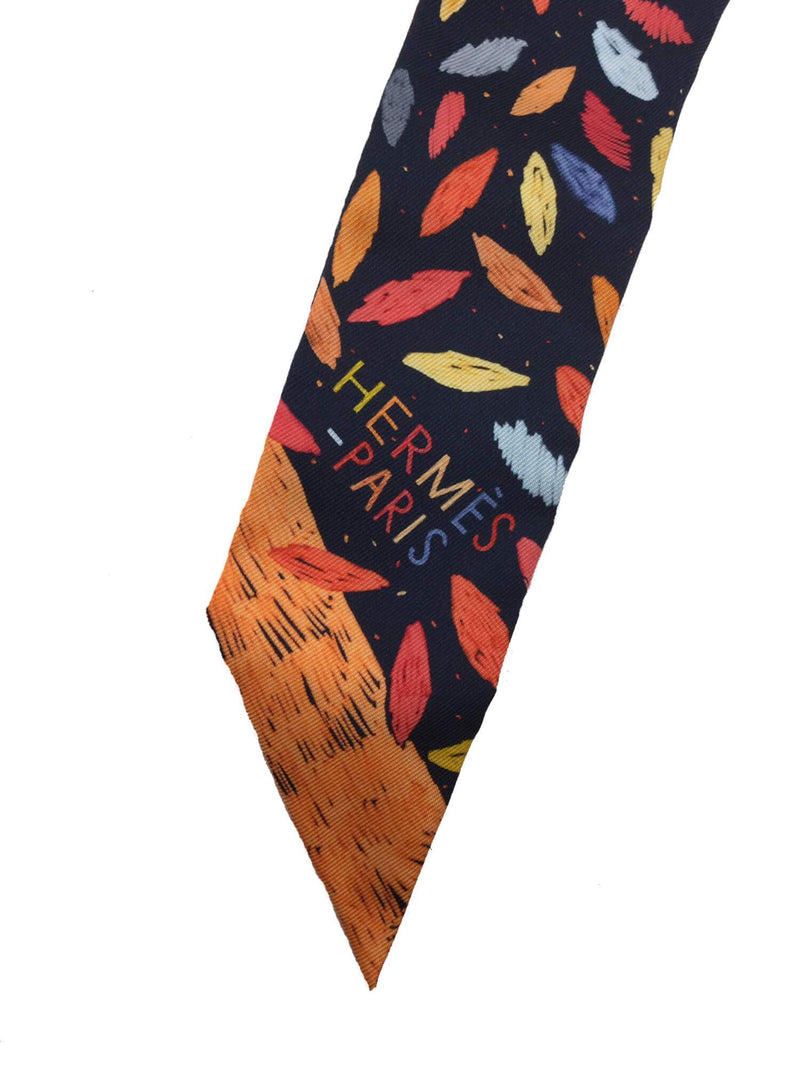 Silk Multicolor Leaves Twilly Orange-designer resale
