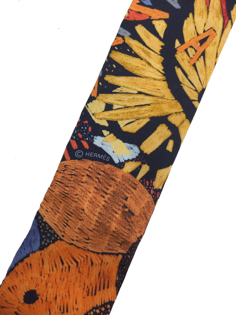 Silk Multicolor Leaves Twilly Orange-designer resale