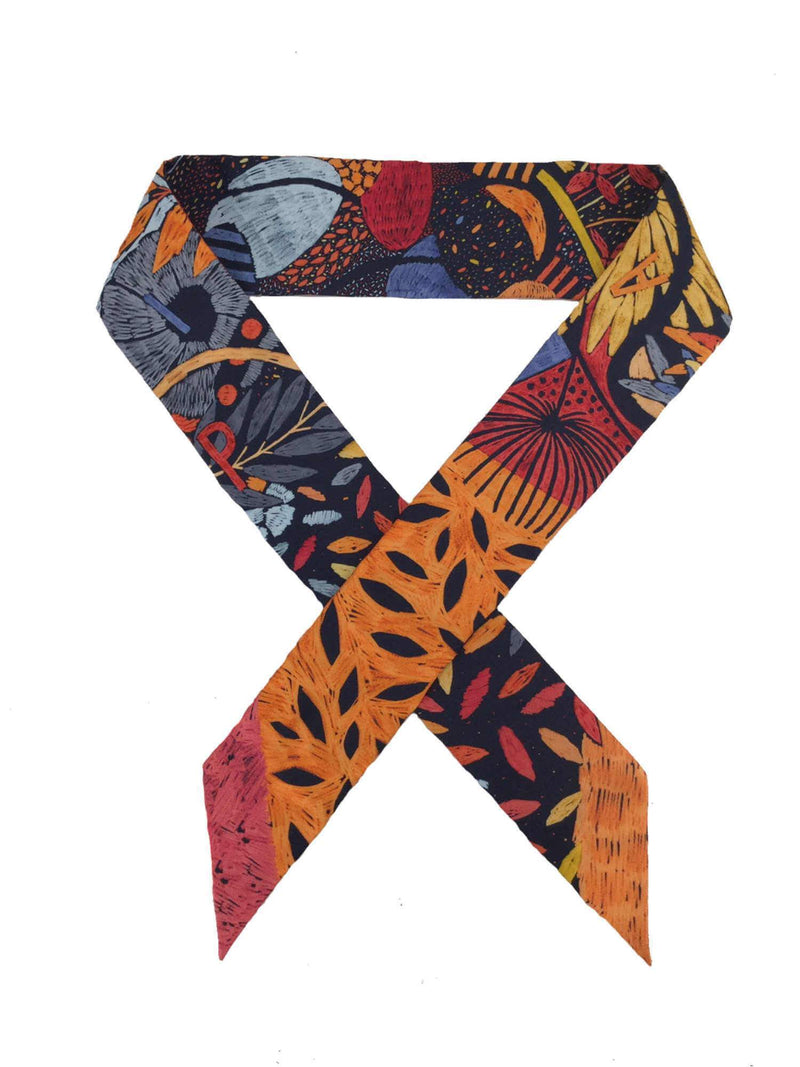 Silk Multicolor Leaves Twilly Orange-designer resale