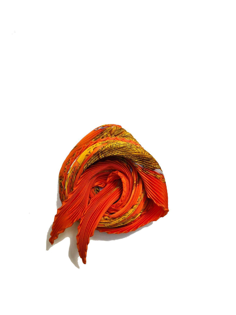 Silk Plisse Reves D'Espace Scarf Orange 90-designer resale