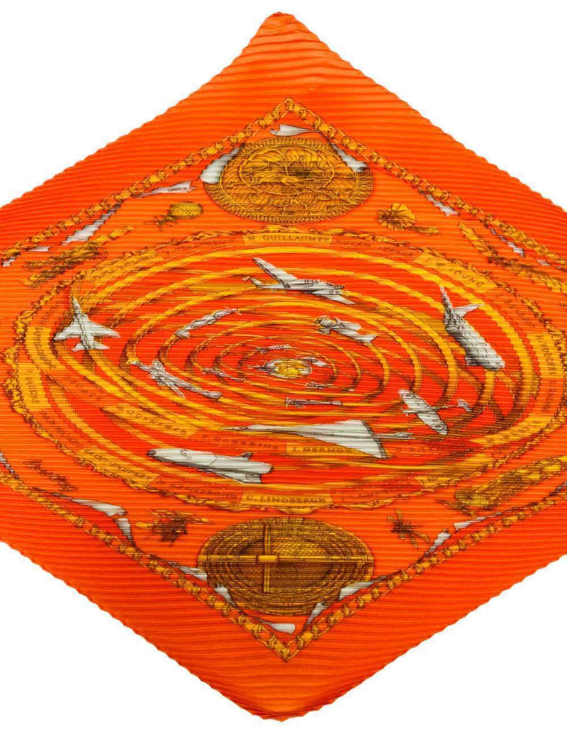 Silk Plisse Reves D'Espace Scarf Orange 90-designer resale