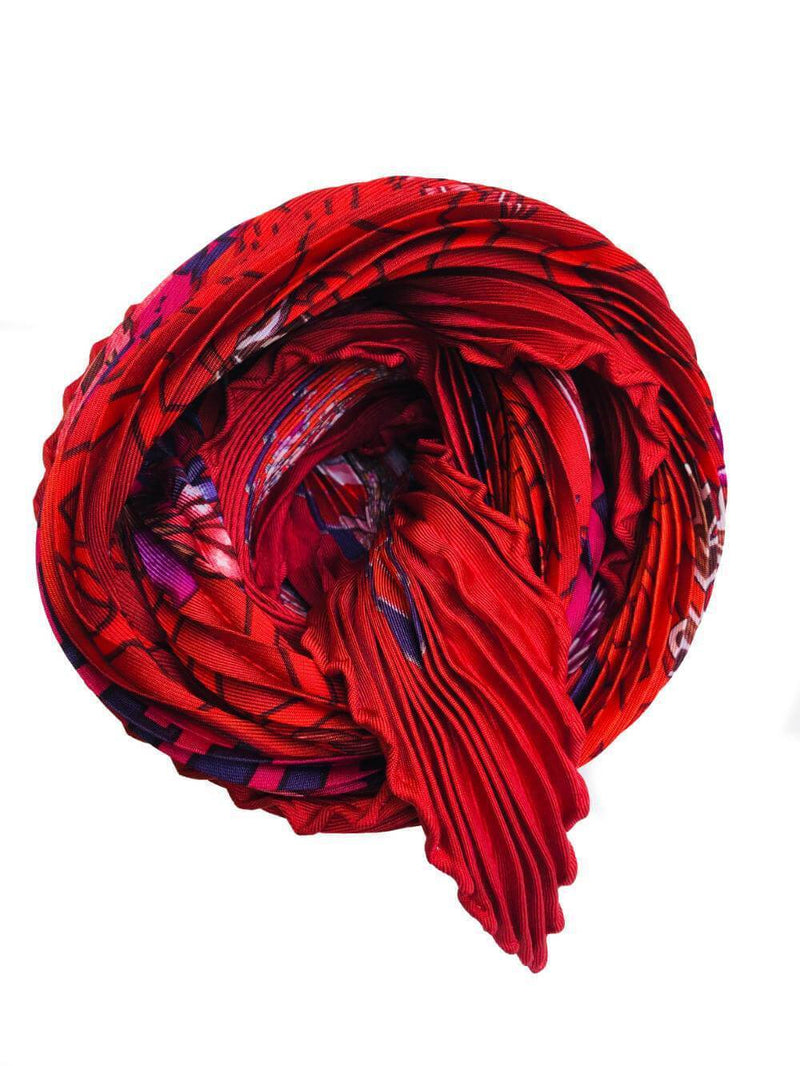 Silk Plisse Turandot Scarf Red 90-designer resale