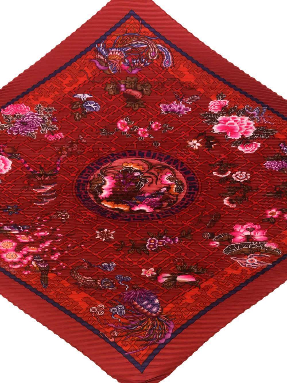 Silk Plisse Turandot Scarf Red 90-designer resale