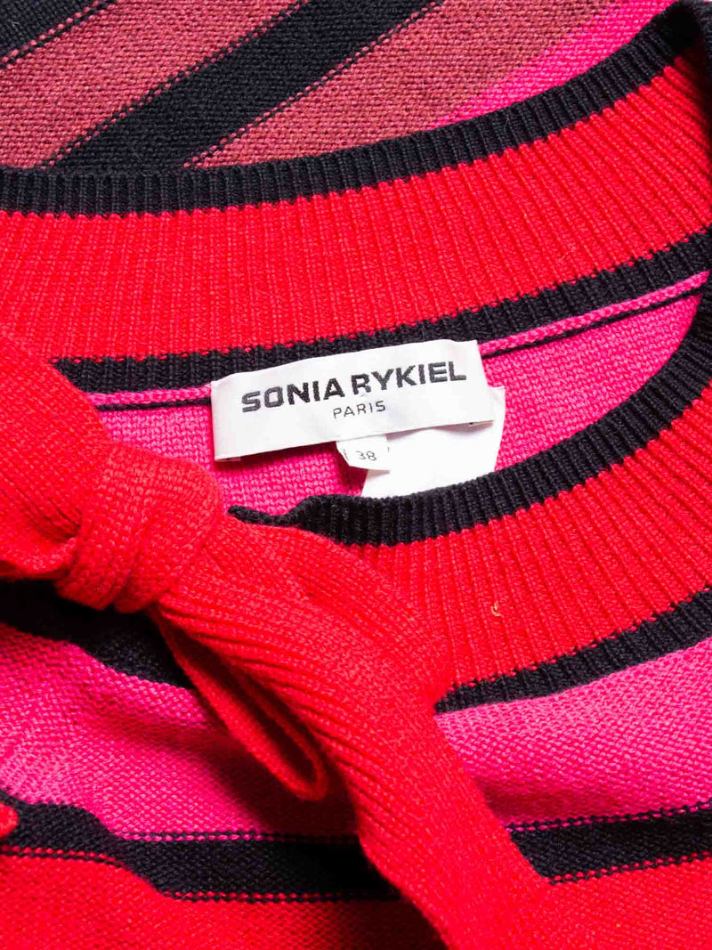 Sonia Rykiel Vintage Knit Striped Bow Detail Sweater Red-designer resale