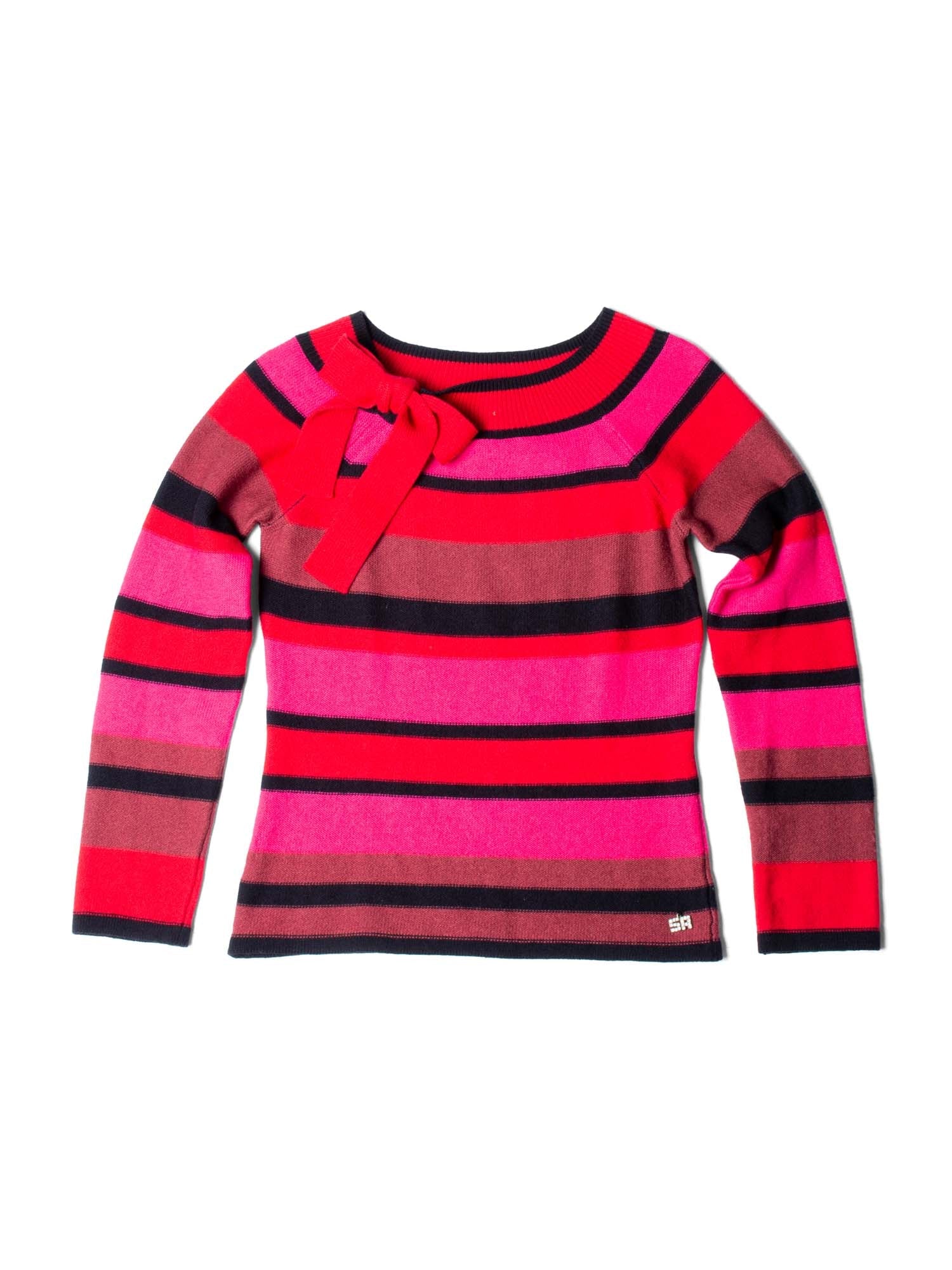 Sonia Rykiel Vintage Knit Striped Bow Detail Sweater Red