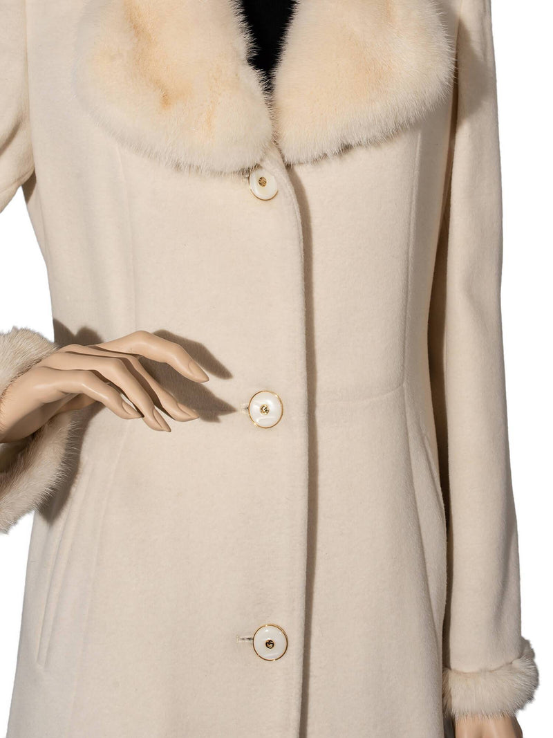 St. John Cashmere Mink Fitted Long Coat Ivory-designer resale