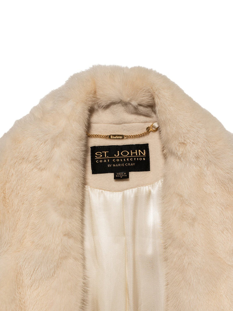 St. John Cashmere Mink Fitted Long Coat Ivory-designer resale