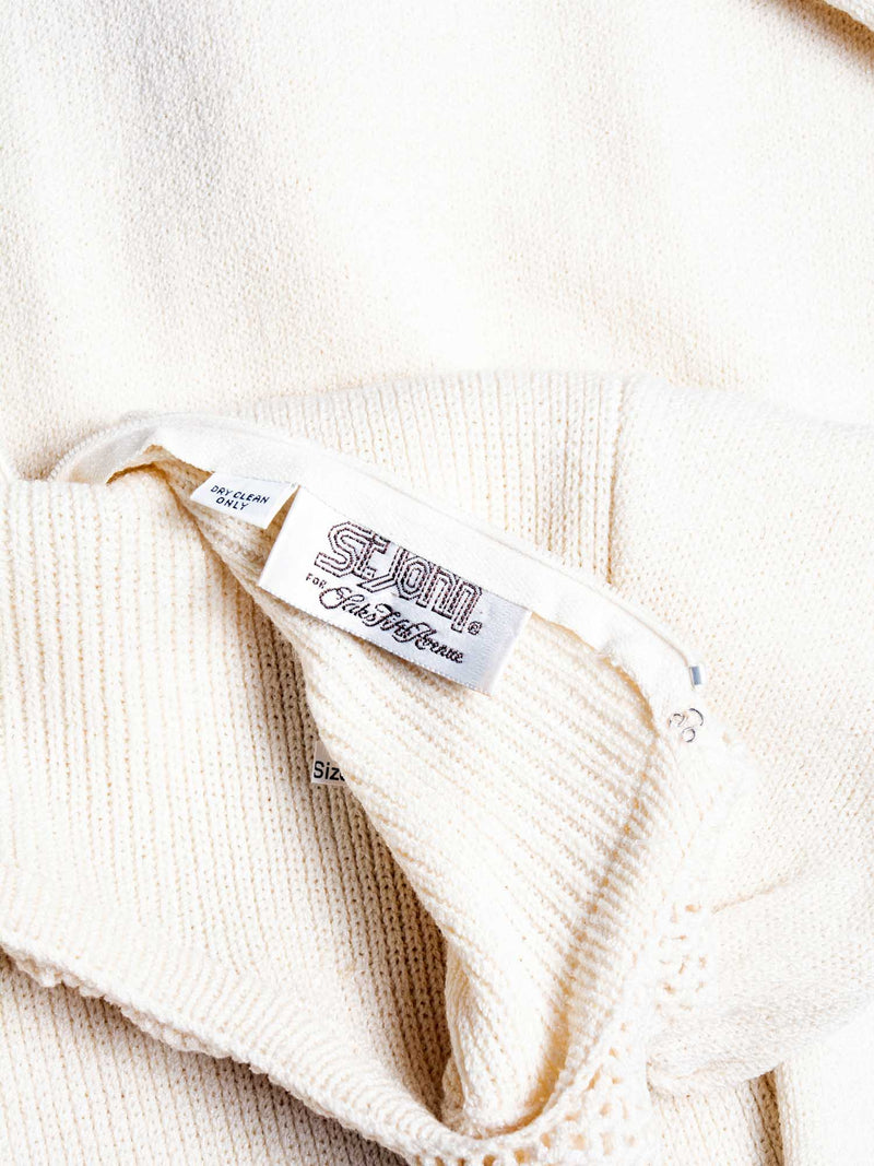 St. John Vintage Knitted Long Sleeve Dress Ivory-designer resale