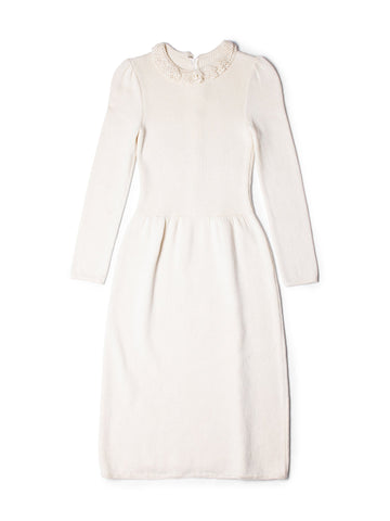 St. John Vintage Knitted Long Sleeve Dress Ivory-designer resale
