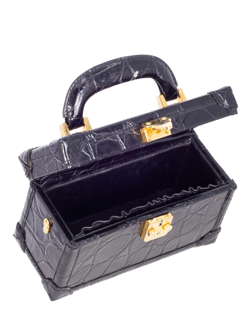 St. John's Crocodile Embossed Leather Mini Top Handle Bag Black-designer resale