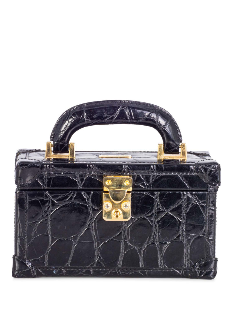 St. John's Crocodile Embossed Leather Mini Top Handle Bag Black-designer resale