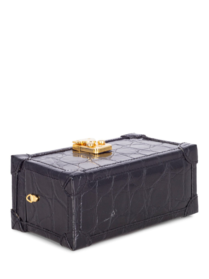St. John's Crocodile Embossed Leather Mini Top Handle Bag Black-designer resale