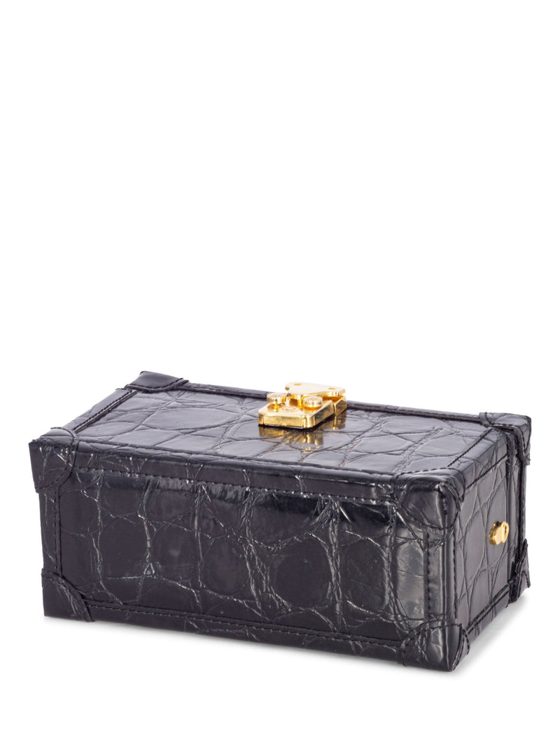 St. John's Crocodile Embossed Leather Mini Top Handle Bag Black-designer resale