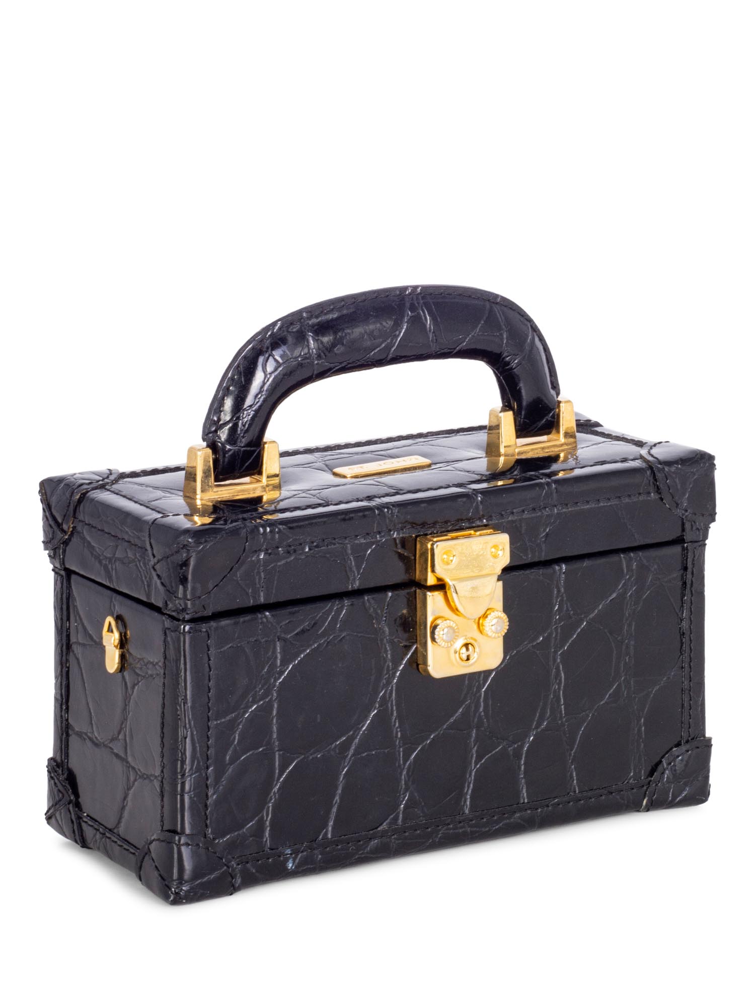 St. John's Crocodile Embossed Leather Mini Top Handle Bag Black-designer resale