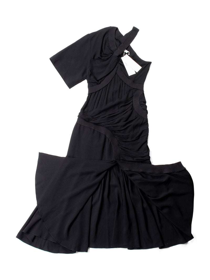 Stella McCartney Silk Asymmetrical One Shoulder Long Dress Black-designer resale