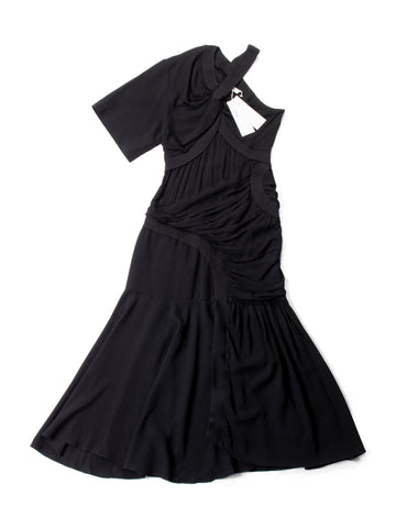 Stella McCartney Silk Asymmetrical One Shoulder Long Dress Black-designer resale