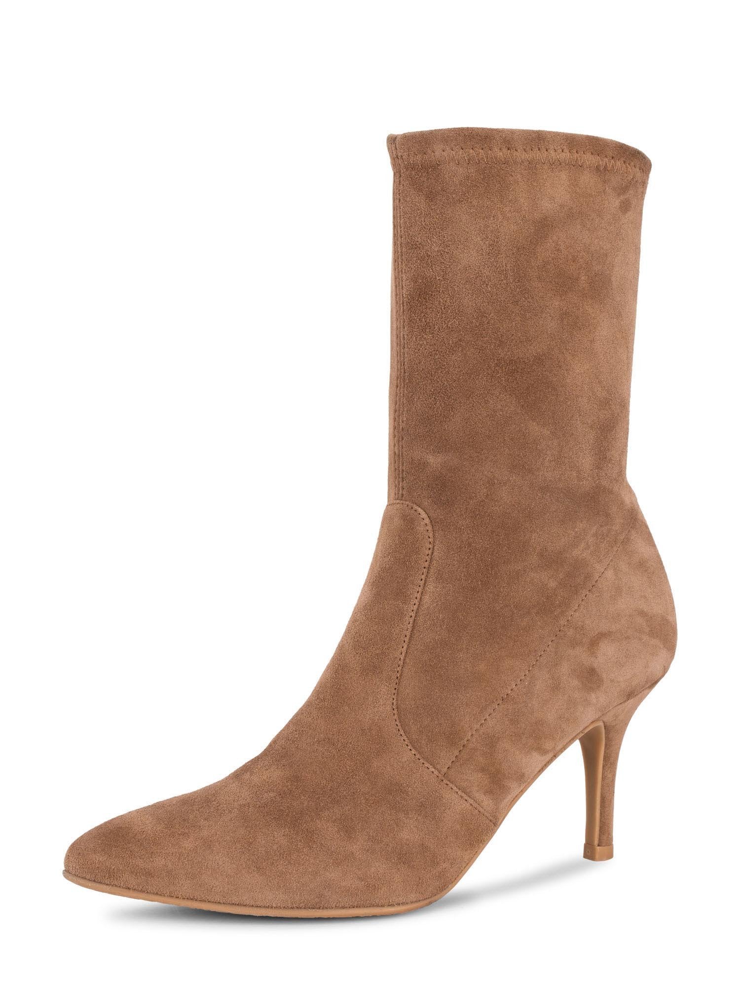 Stuart Weitzman Leather Suede Cling Sock Boot Beige-designer resale
