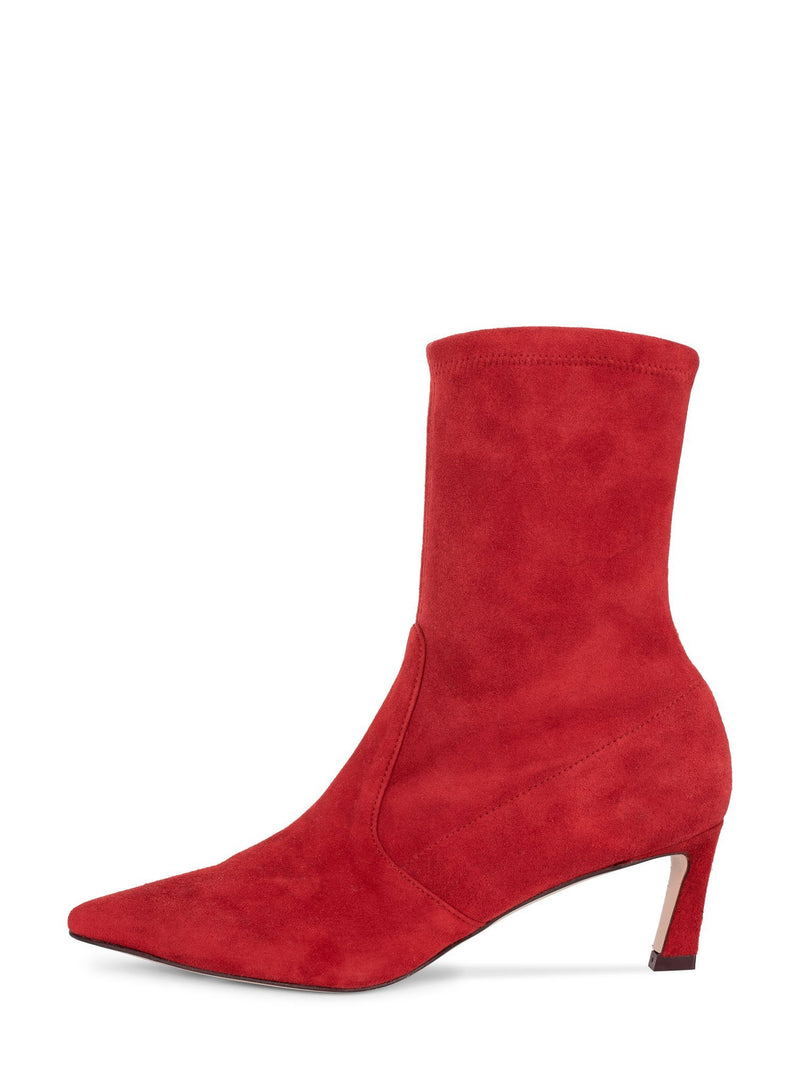 Stuart Weitzman Leather Suede Cling Sock Boot Red-designer resale
