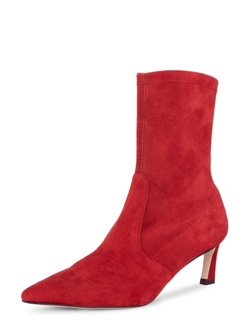 Stuart Weitzman Leather Suede Cling Sock Boot Red-designer resale