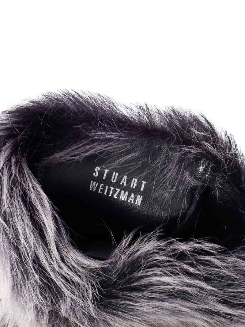 Stuart Weitzman Shearling Suede Platform Boots Black-designer resale