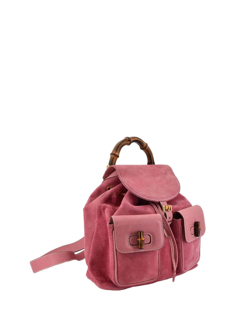 Suede Bamboo Medium Backpack Pink-designer resale