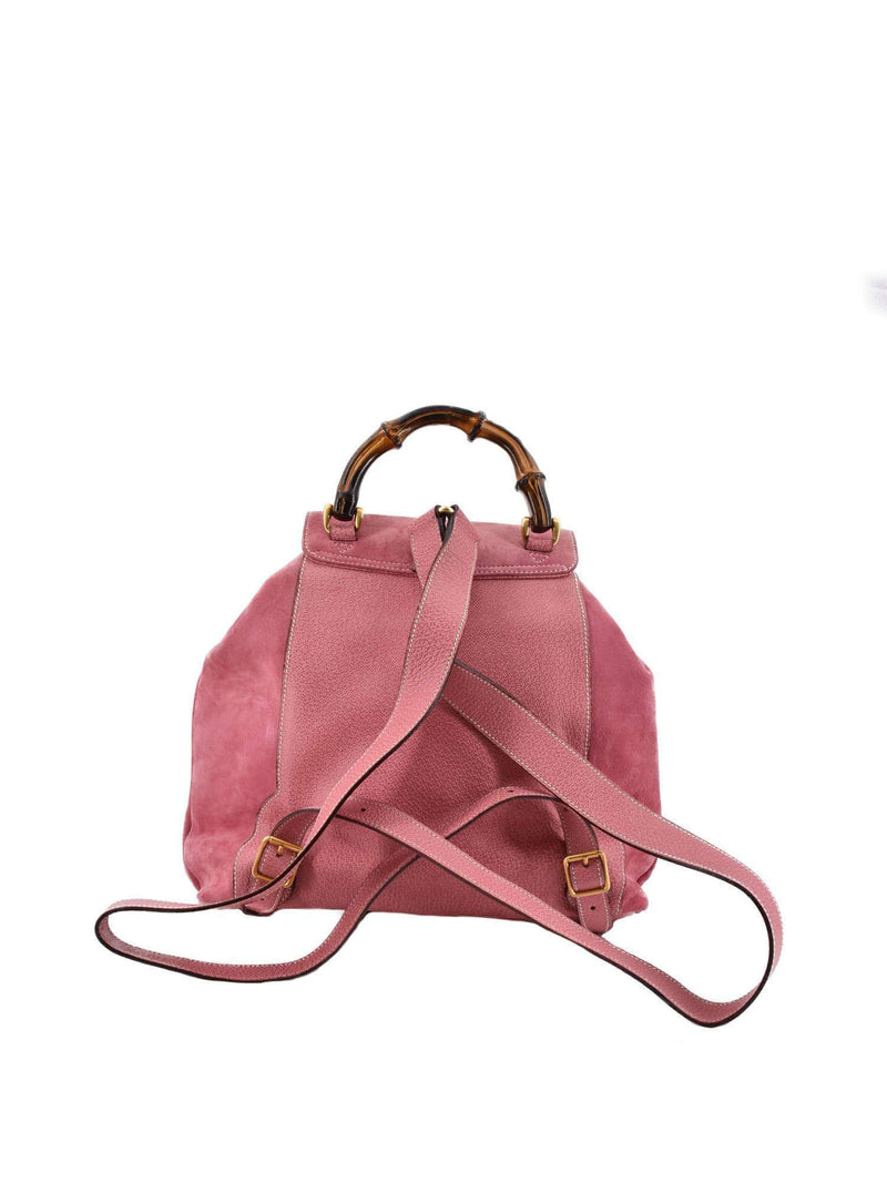Suede Bamboo Medium Backpack Pink-designer resale
