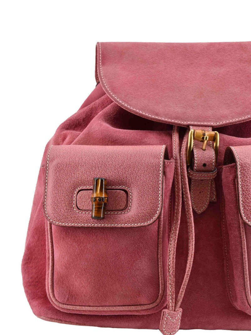 Suede Bamboo Medium Backpack Pink-designer resale