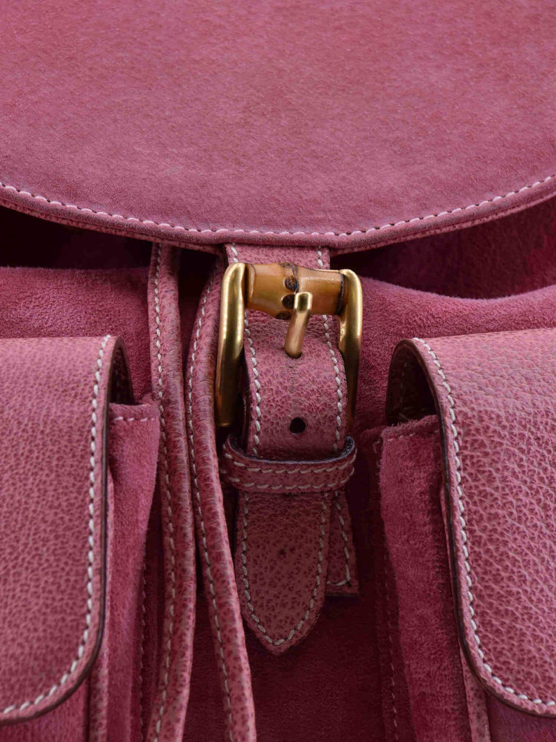 Suede Bamboo Medium Backpack Pink-designer resale