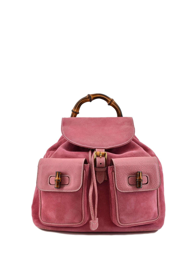 Suede Bamboo Medium Backpack Pink-designer resale