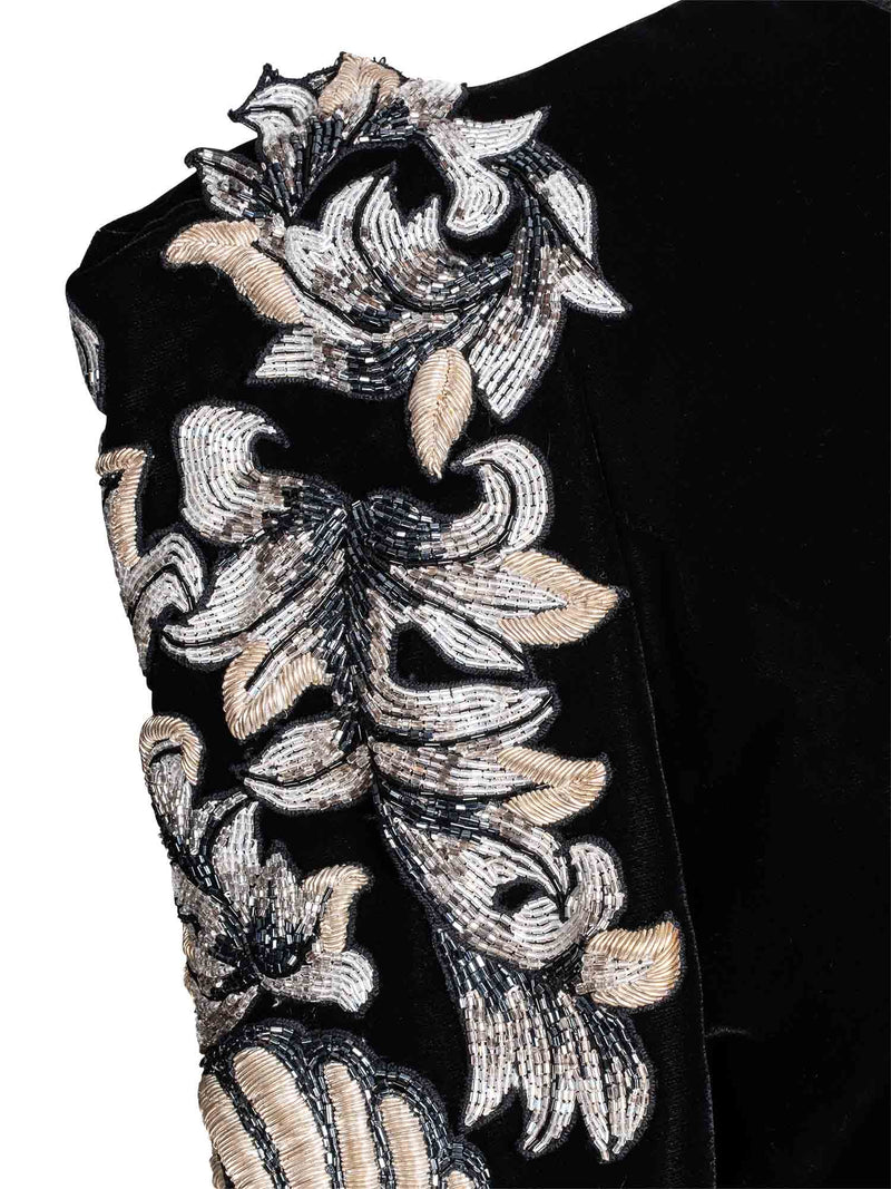 Tan Giudicelli Couture Velvet Embroidered Fitted Jacket Black-designer resale