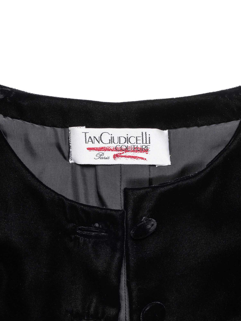 Tan Giudicelli Couture Velvet Embroidered Fitted Jacket Black-designer resale