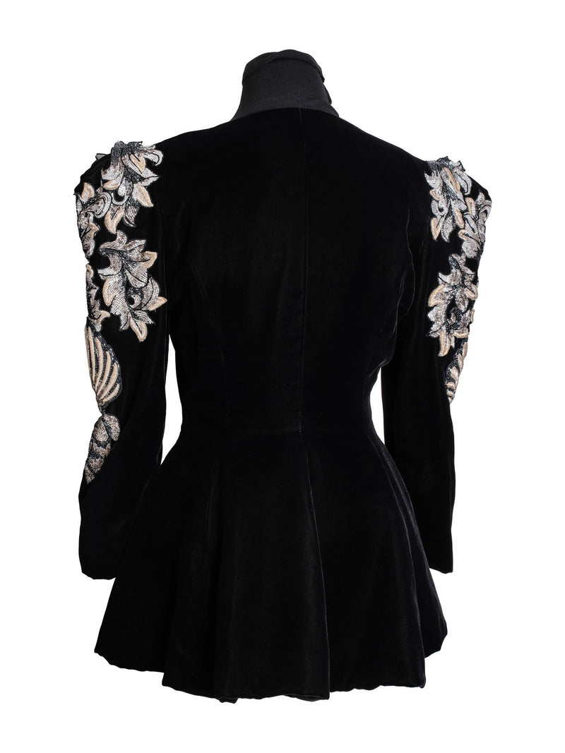 Tan Giudicelli Couture Velvet Embroidered Fitted Jacket Black-designer resale