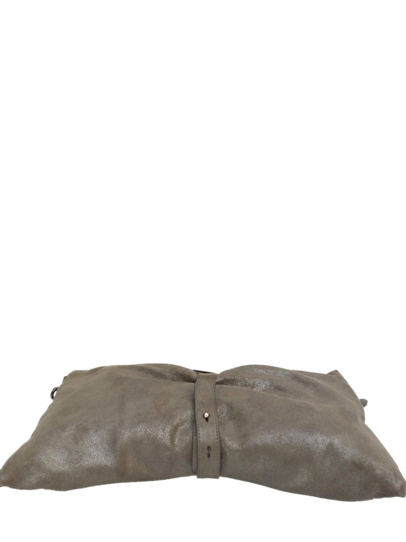 Taupe Suede Leather Clutch Bag With Wrist Strap Pewter Hardware-designer resale