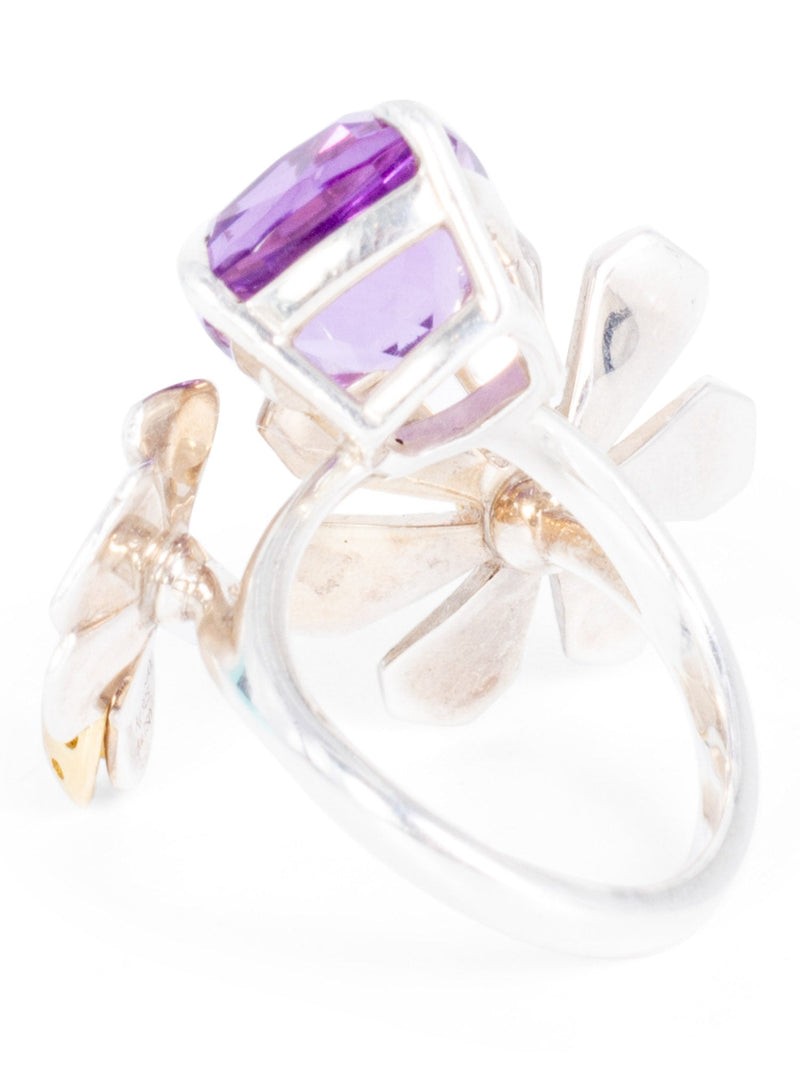 Tiffany & Co. Amethyst Ladybug Flower Ring Sterling Silver and Gold-designer resale