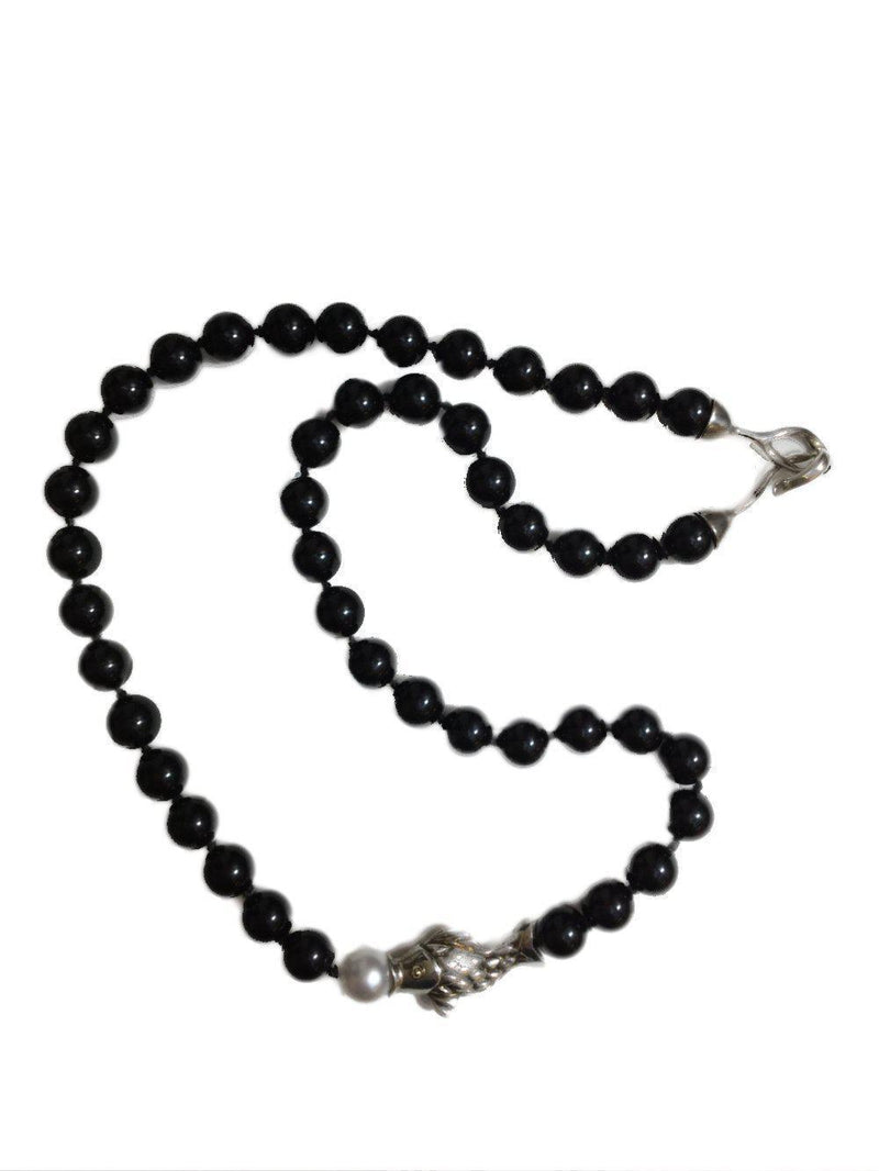 Tiffany & Co. White Pearl Black Onyx Sterling Silver Fish Necklace-designer resale